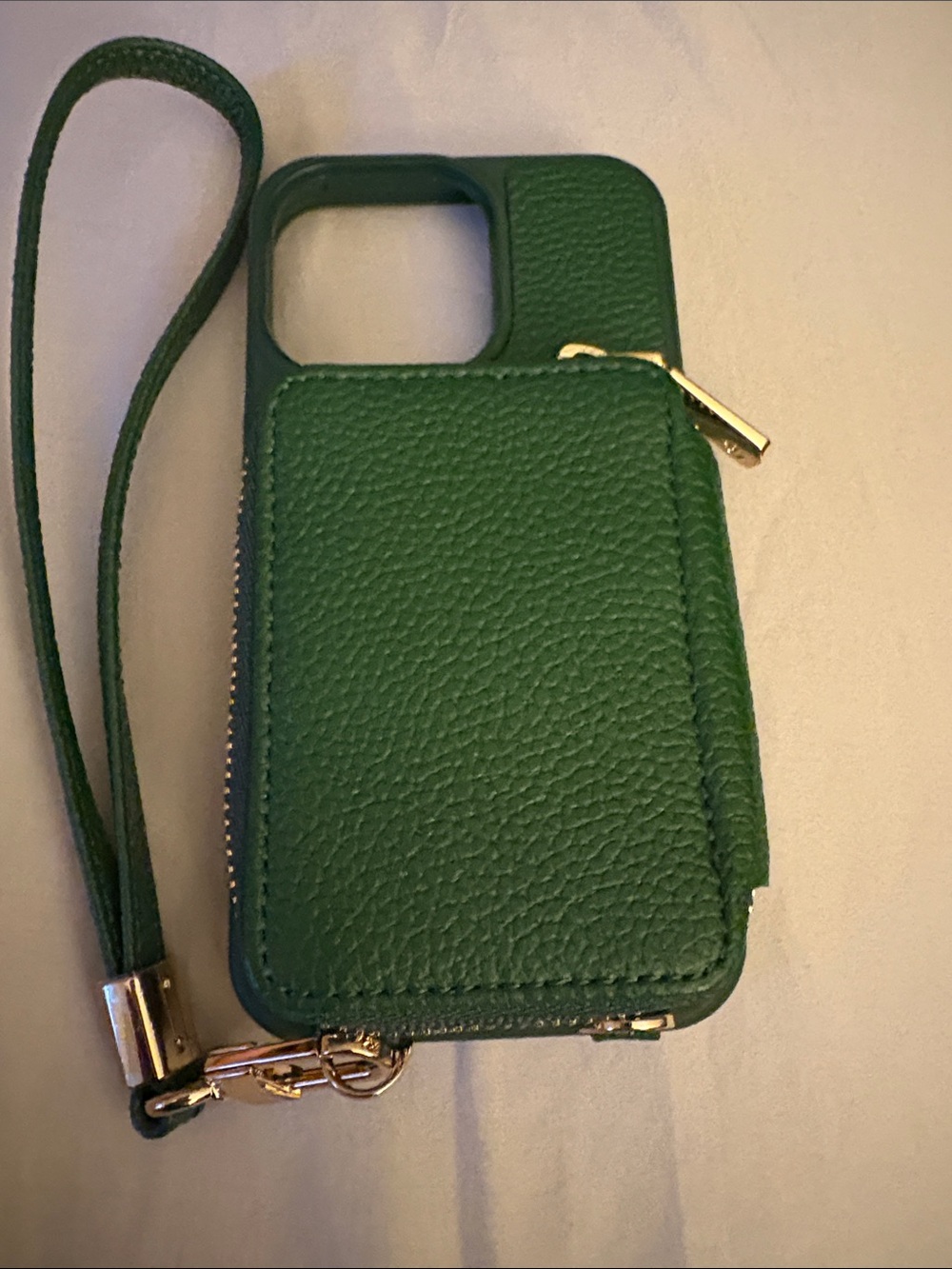 Green Leather Wristlet Phone Case with Zipper Pocket Apple 11 pro